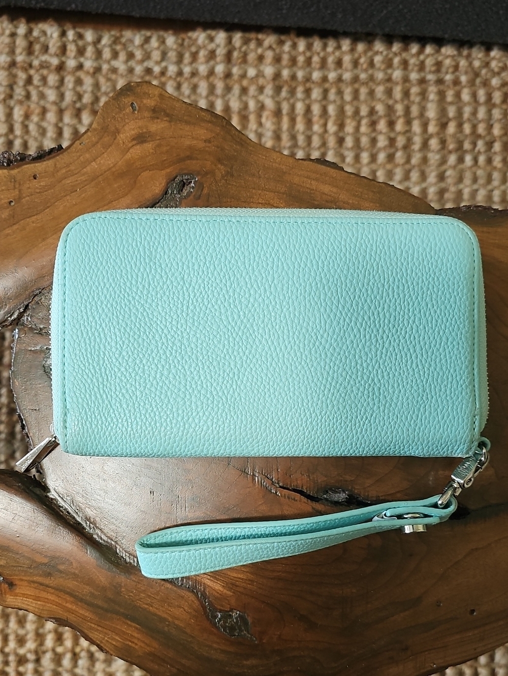 Aqua Leather Wristlet Wallet